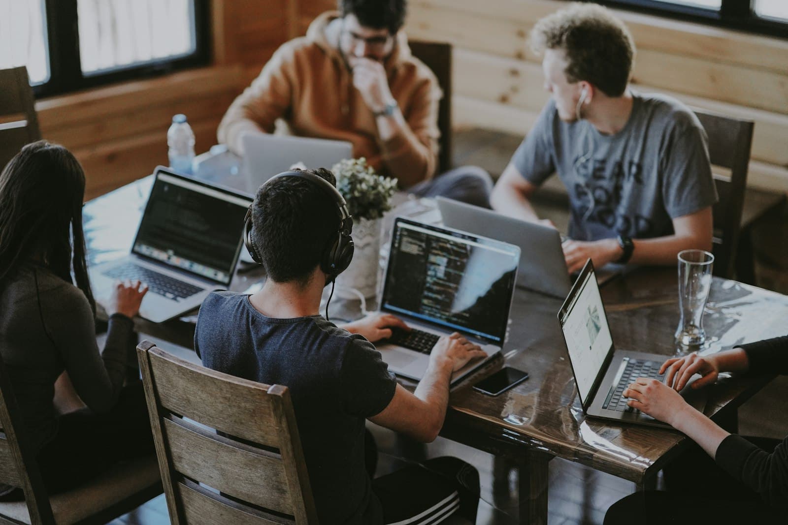 A team working and learning together